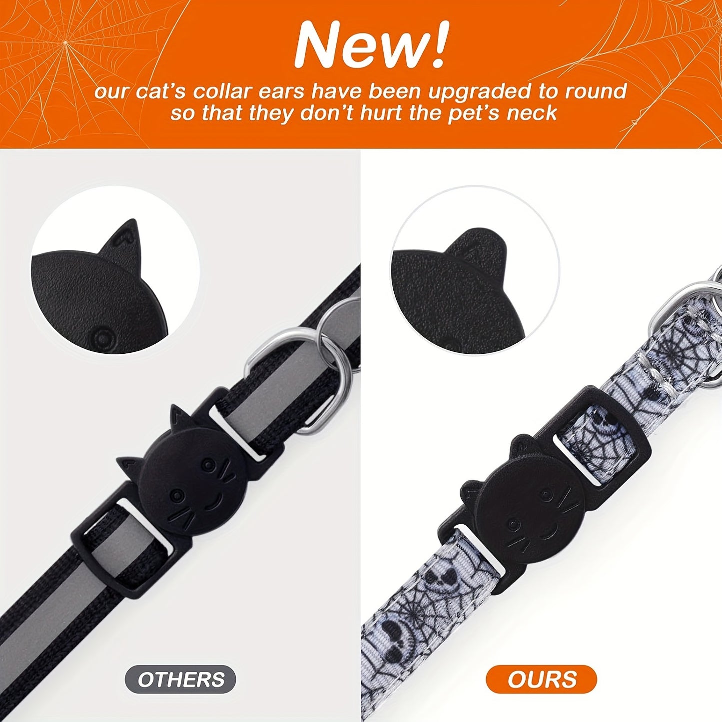4-Pack Halloween Pet Collars with Detachable Bow Tie and Bell Pendant