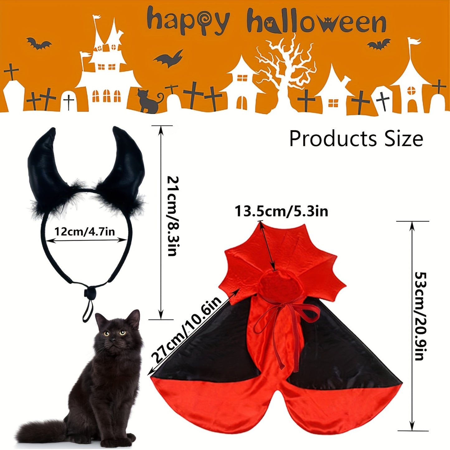 Two-piece/set, black pet cat Halloween costume
