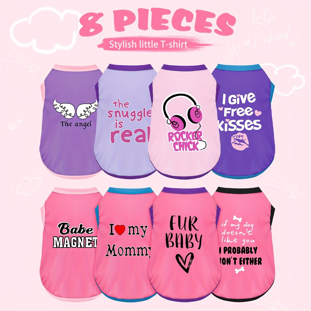 8-Pack Dog Shirts for Small to Medium Breeds