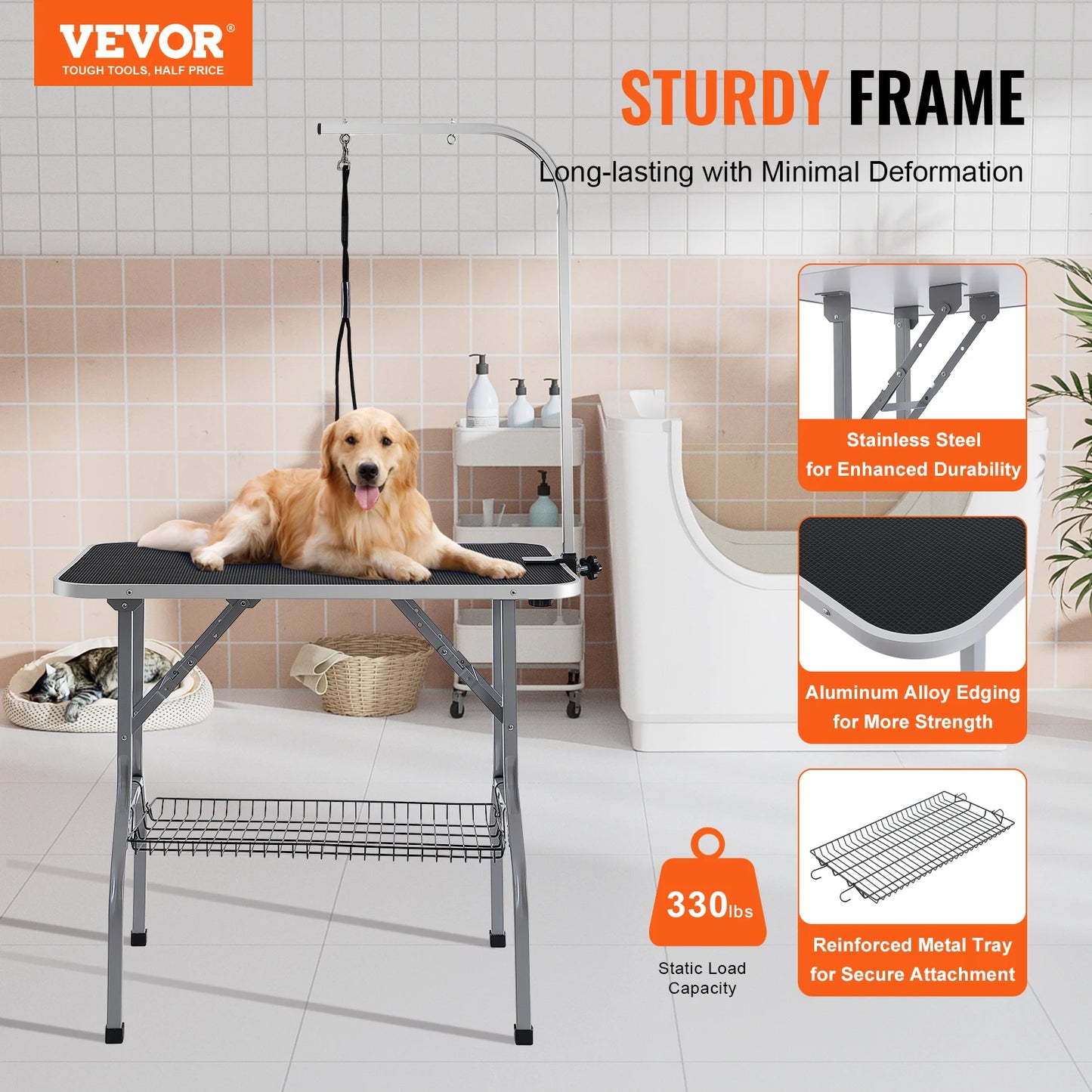 VEVOR Pet Grooming Table 36''x24'' Pets Grooming Station Bearing 330lbs Foldable Pets Grooming Stand for Medium and Small Dogs