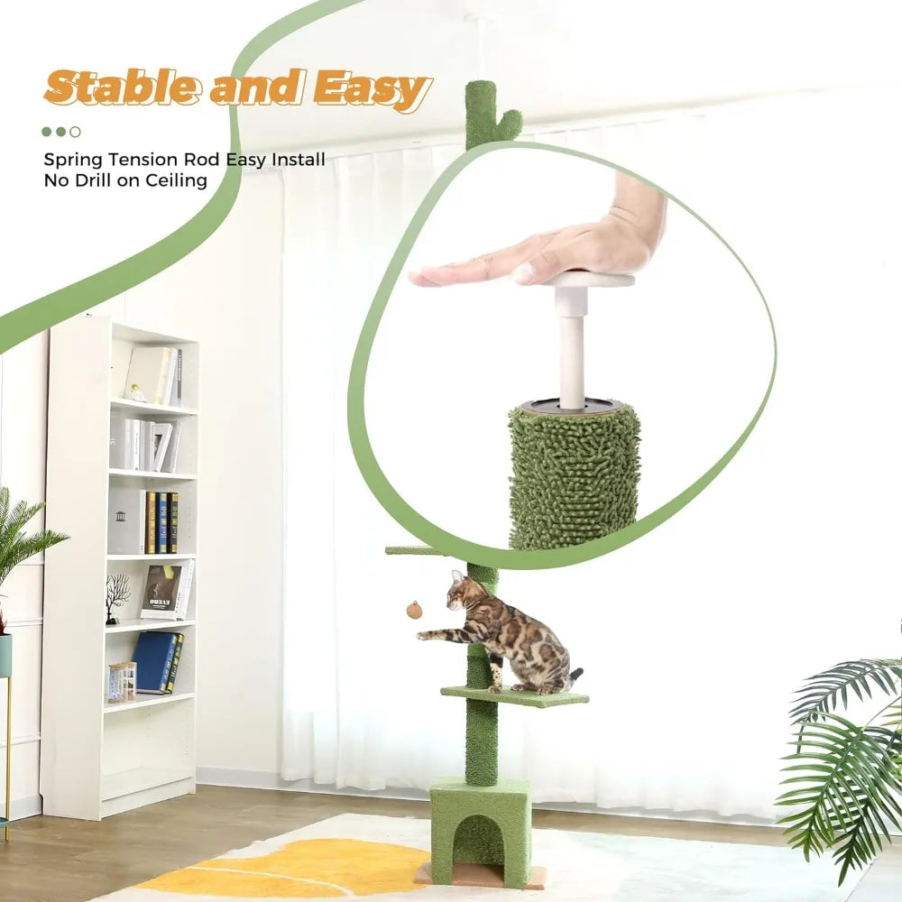Floor to Ceiling Cat Tree Adjustable Height for 7-9 Feet Ceiling