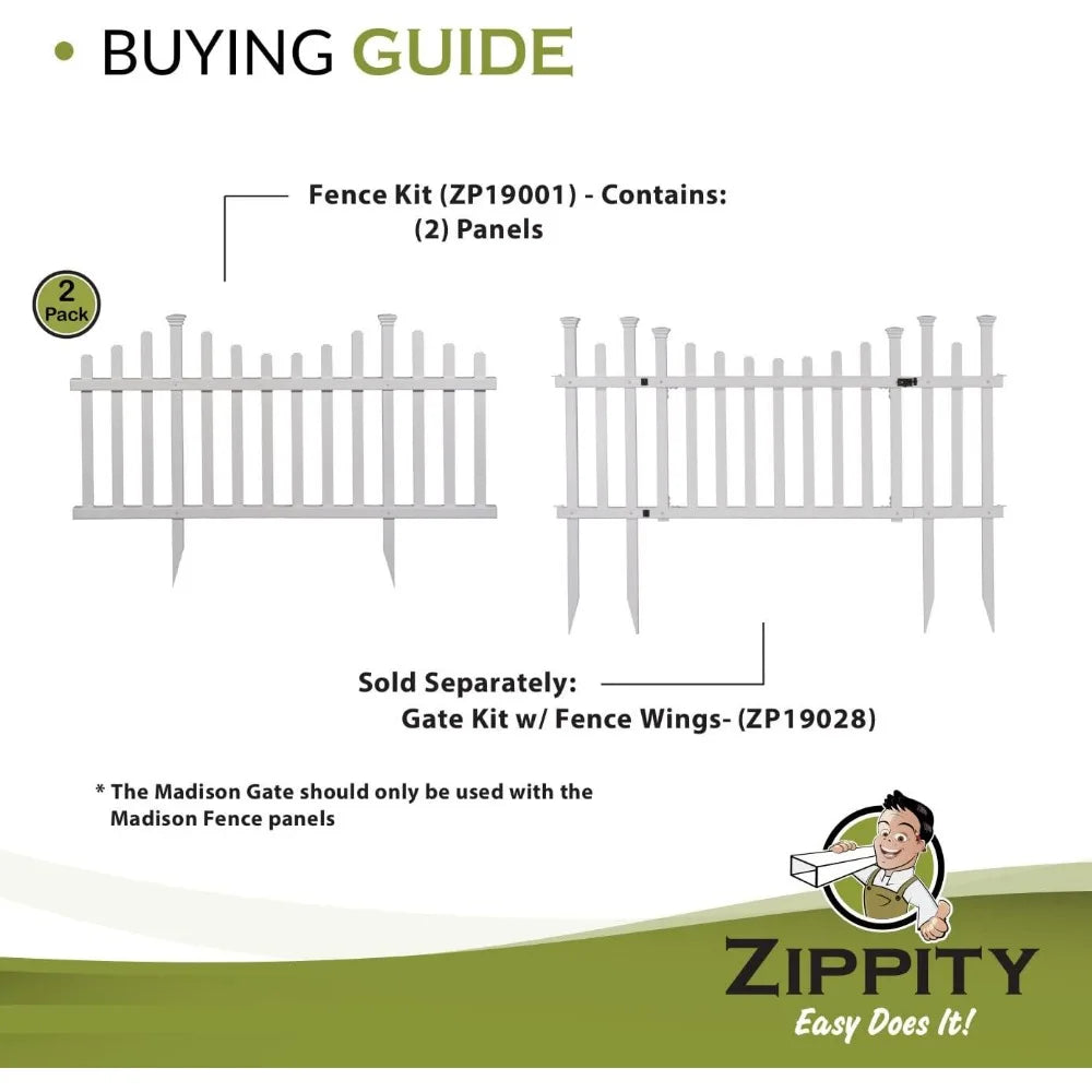 Vinyl Picket Fence, White, 30" x 56.5", 2 Panels (Pack of 1)