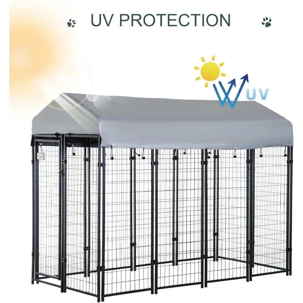 8' x 4' x 6' Dog Playpen Outdoor with Lockable Door, Water-resistant Canopy