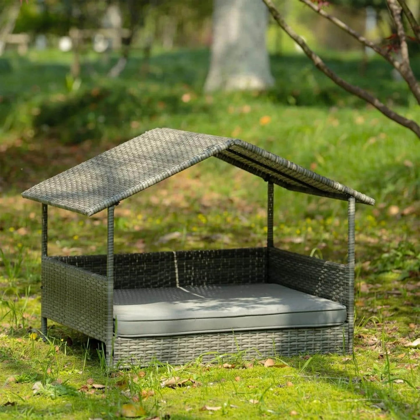 Wicker Dog Bed with Canopy