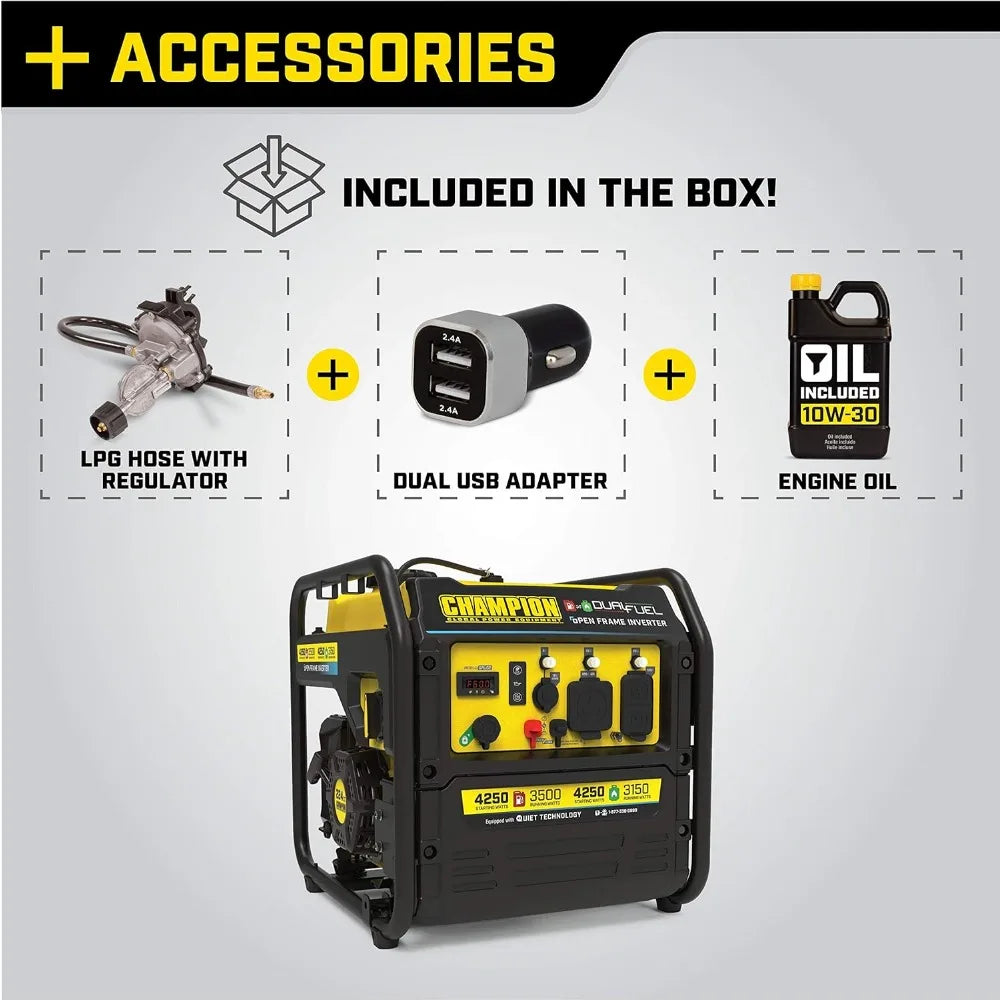 t Open Frame Inverter Generator, Dual Fuel Technology