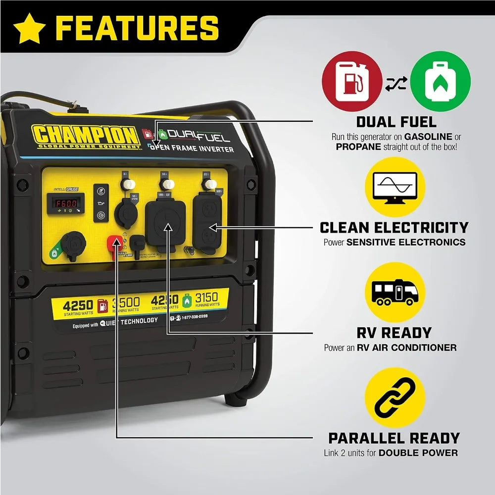 t Open Frame Inverter Generator, Dual Fuel Technology