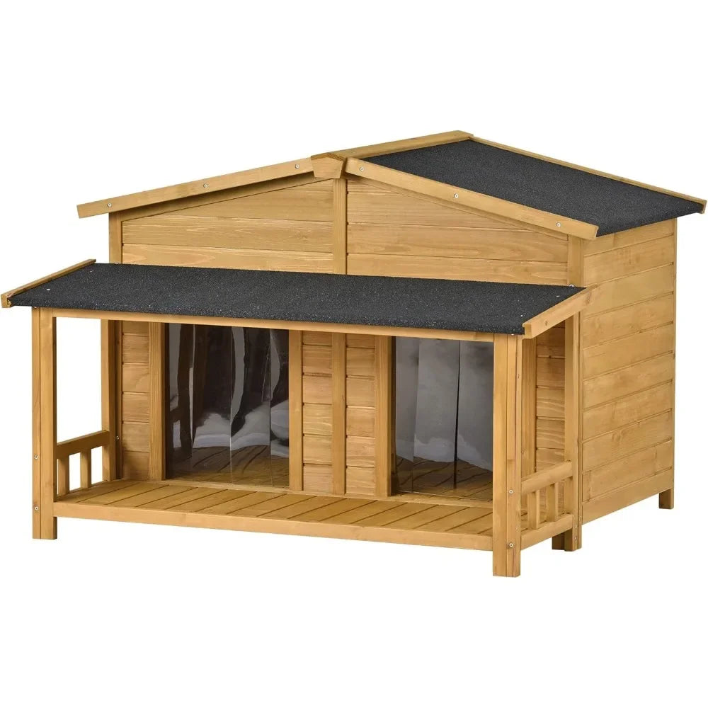 47" Outdoor Wooden Dog House with Porch, Asphalt Roof,