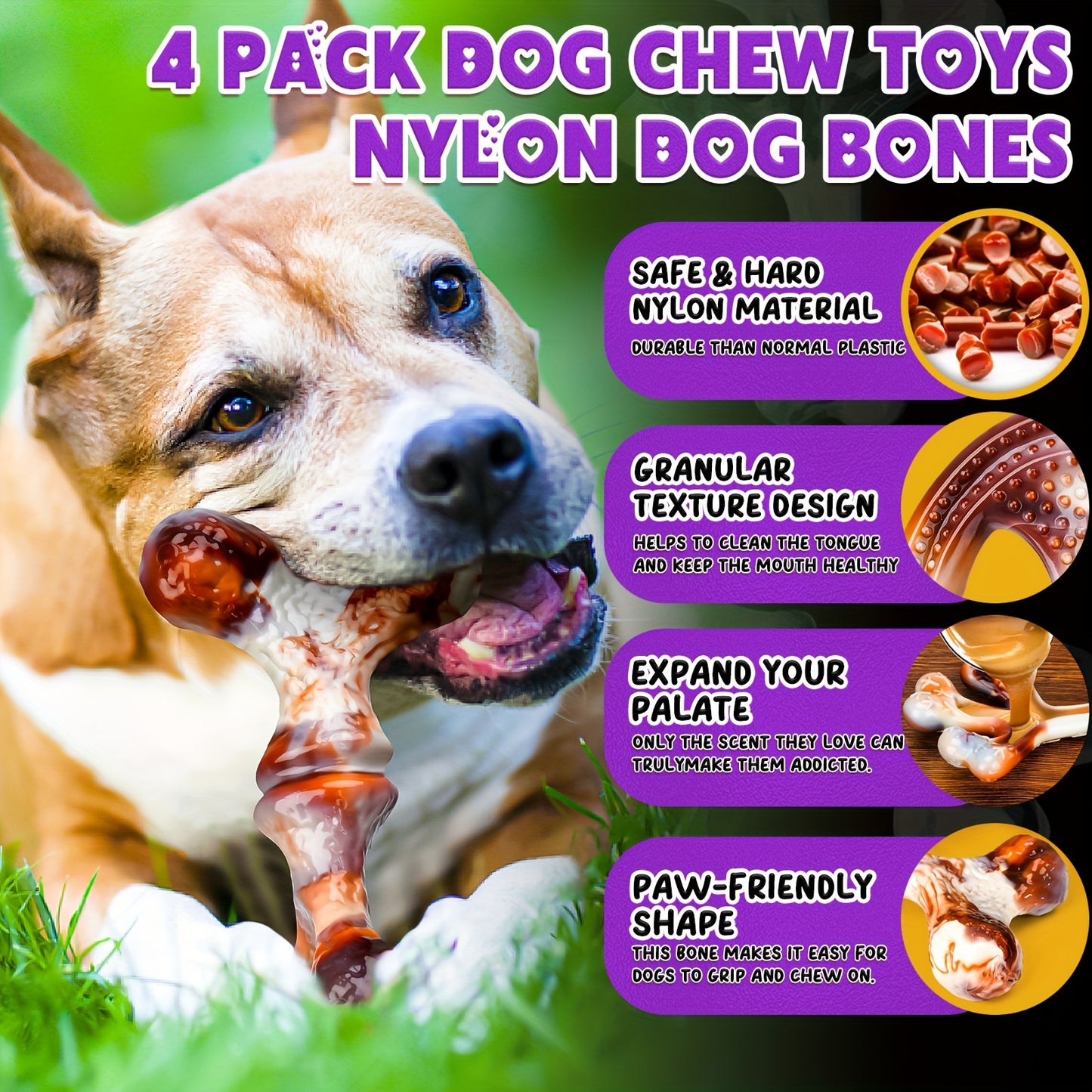 4-Pack Durable Dog Chew Toys For Aggressive Chewers