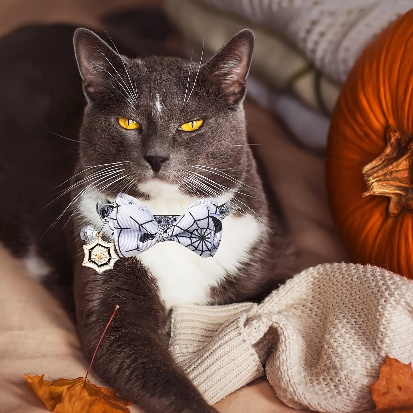 4-Pack Halloween Pet Collars with Detachable Bow Tie and Bell Pendant