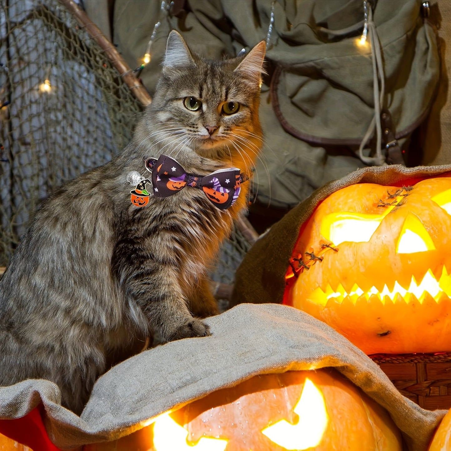 4-Pack Halloween Pet Collars with Detachable Bow Tie and Bell Pendant