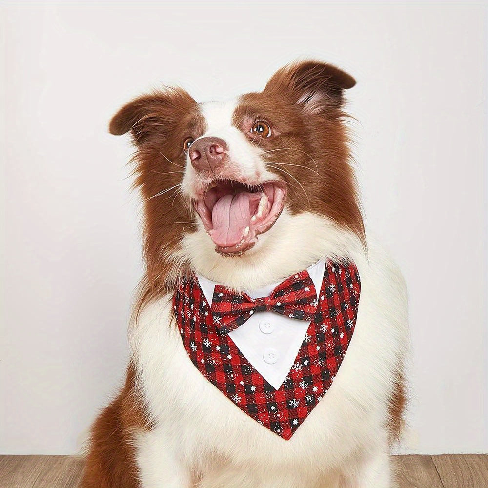 Plaid Dog Tuxedo Bandana Scarves With Bow Tie