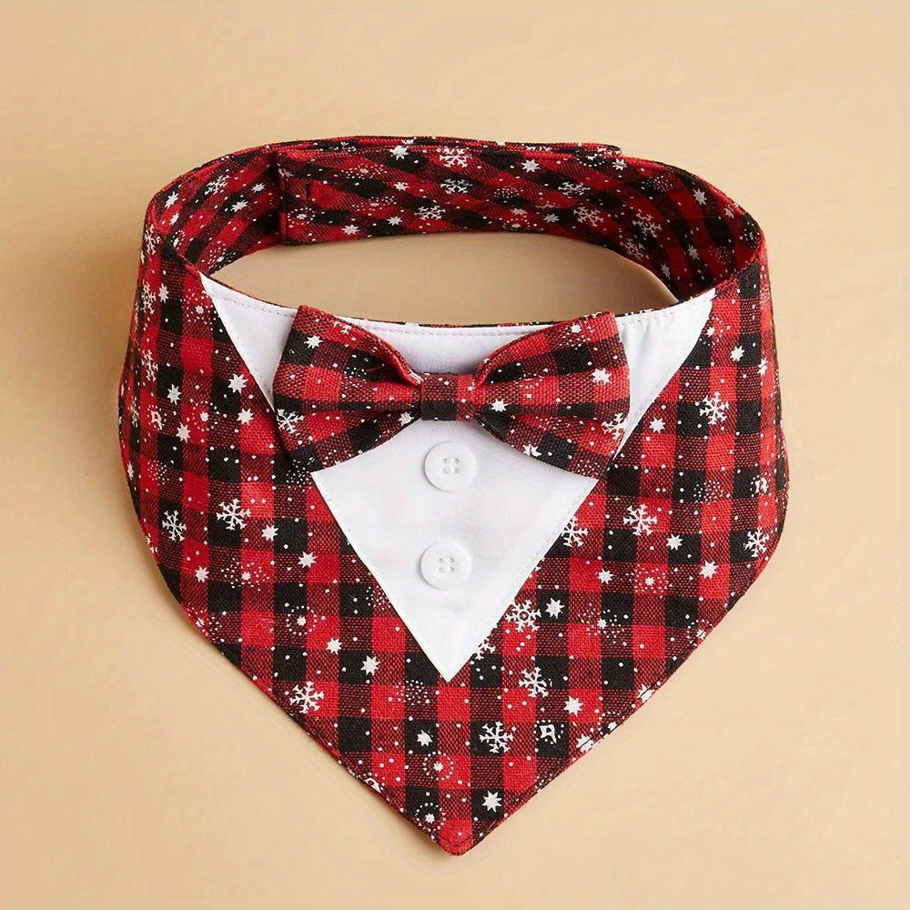 Plaid Dog Tuxedo Bandana Scarves With Bow Tie