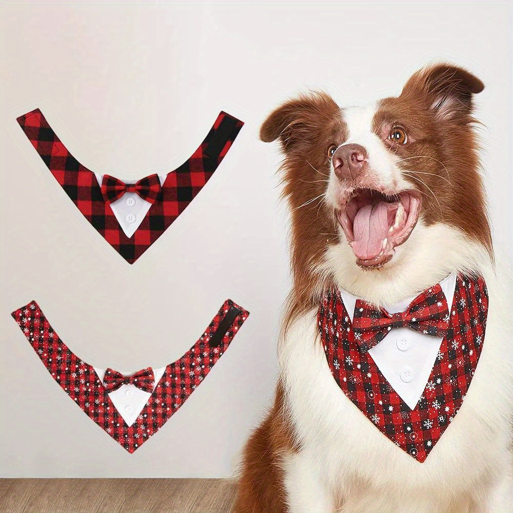 Plaid Dog Tuxedo Bandana Scarves With Bow Tie