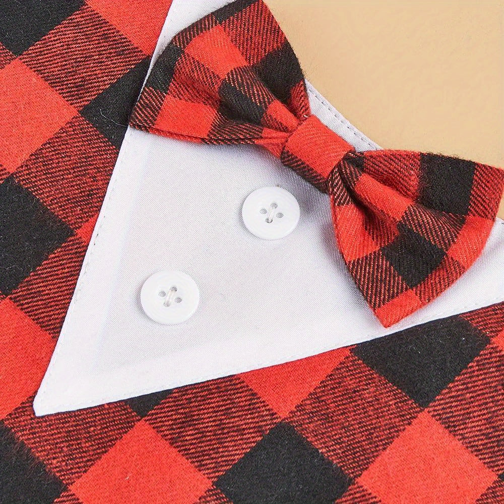 Plaid Dog Tuxedo Bandana Scarves With Bow Tie