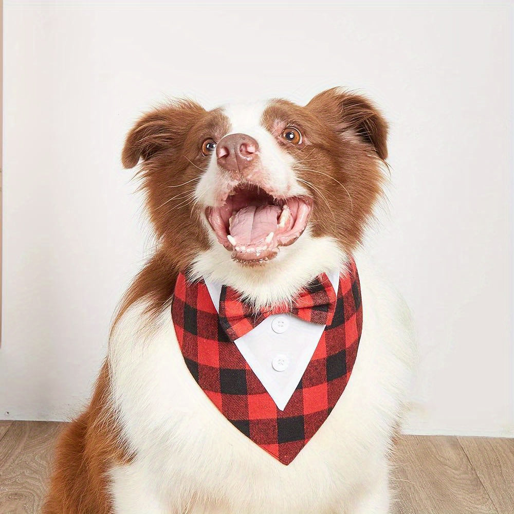 Plaid Dog Tuxedo Bandana Scarves With Bow Tie