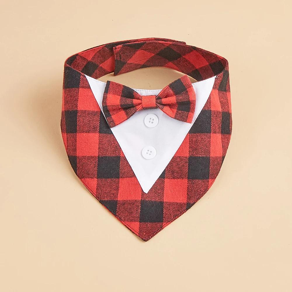 Plaid Dog Tuxedo Bandana Scarves With Bow Tie