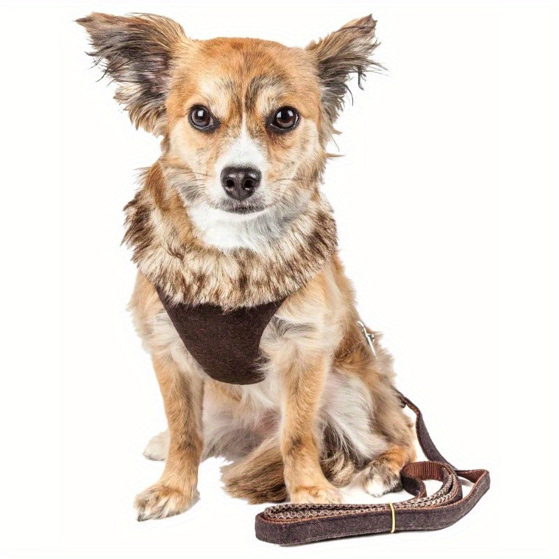 Adjustable Dog Harness-Leash W/ Removable Fur Collar