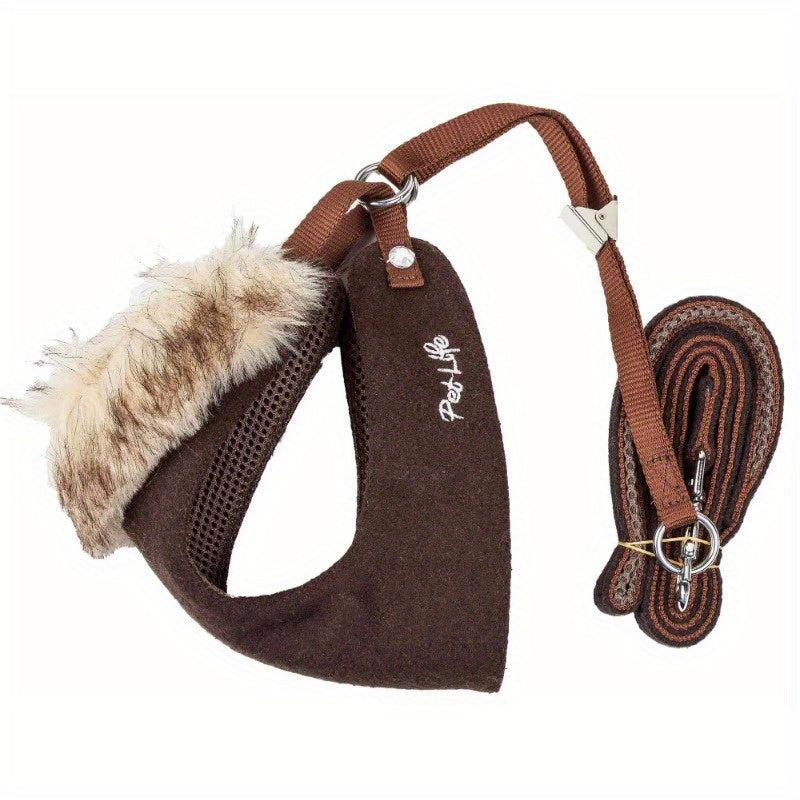 Adjustable Dog Harness-Leash W/ Removable Fur Collar