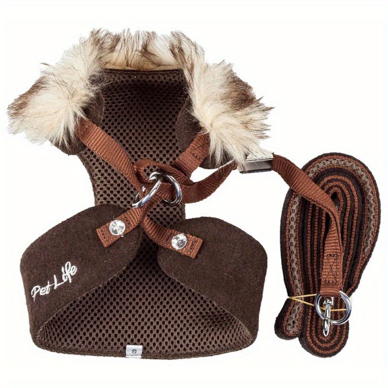 Adjustable Dog Harness-Leash W/ Removable Fur Collar