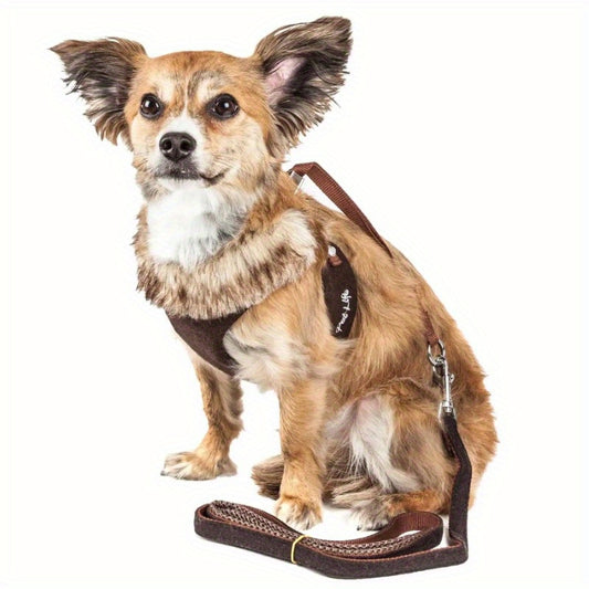 Adjustable Dog Harness-Leash W/ Removable Fur Collar