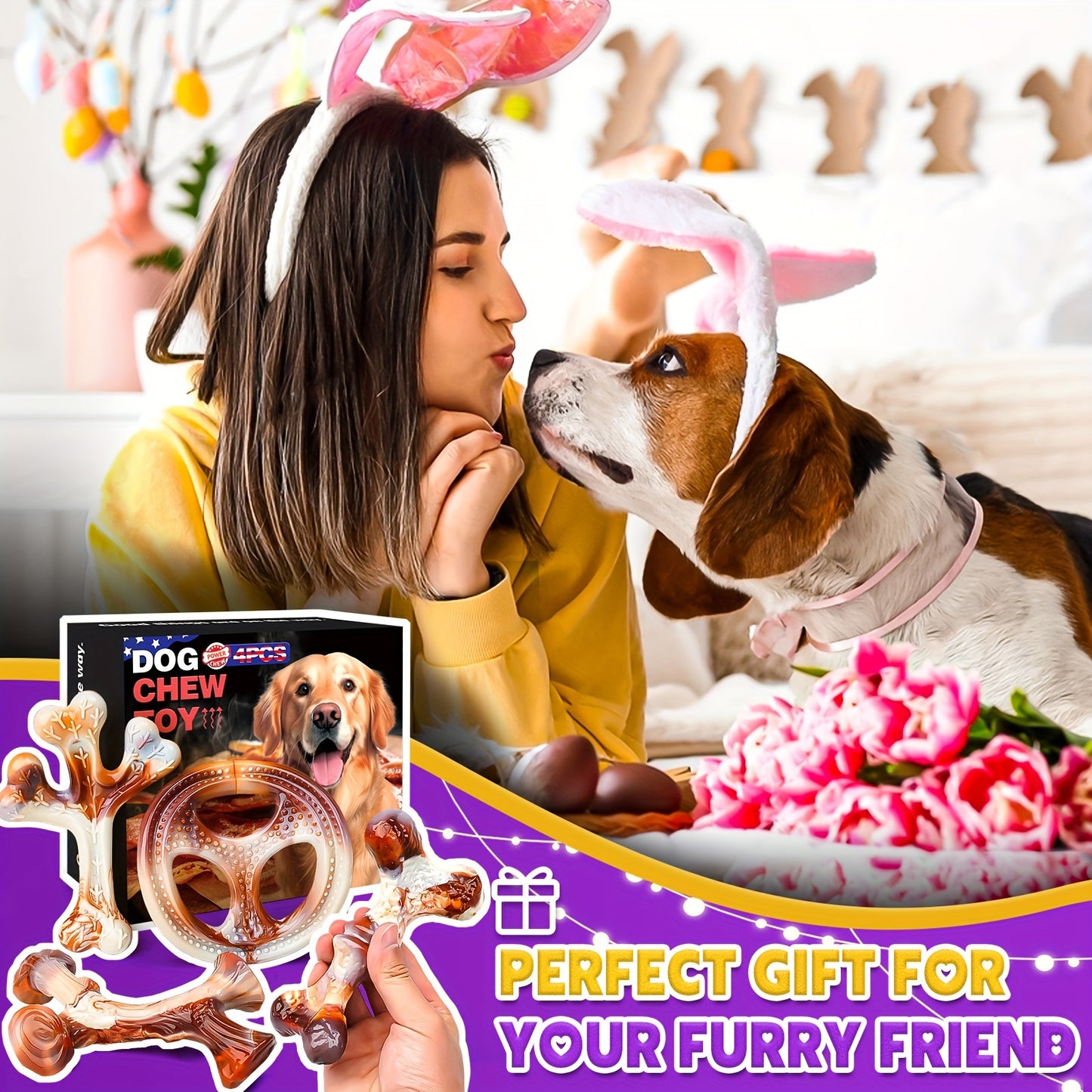 4-Pack Durable Dog Chew Toys For Aggressive Chewers