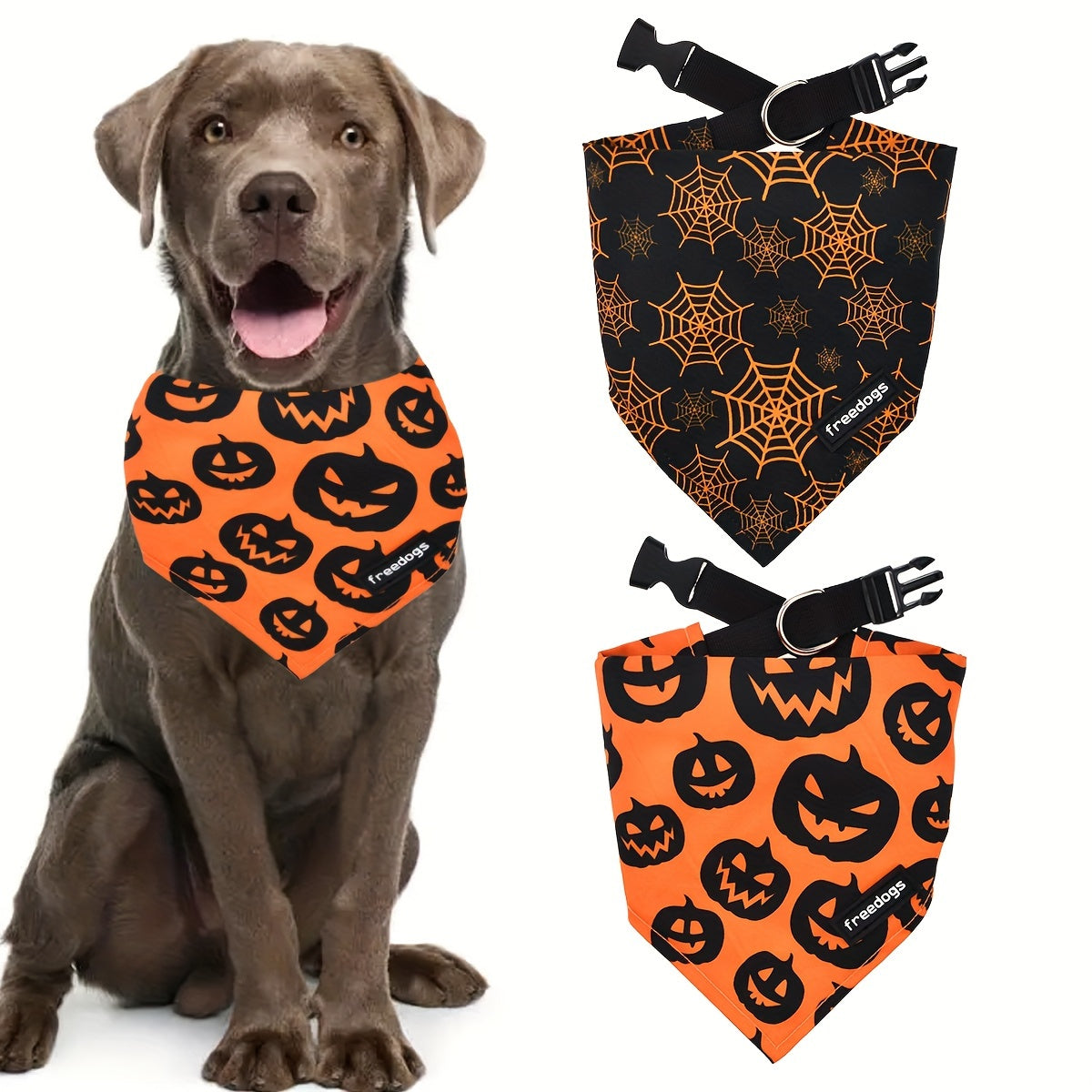 2pcs/Set Halloween Dog Bandana Set With Adjustable Collar