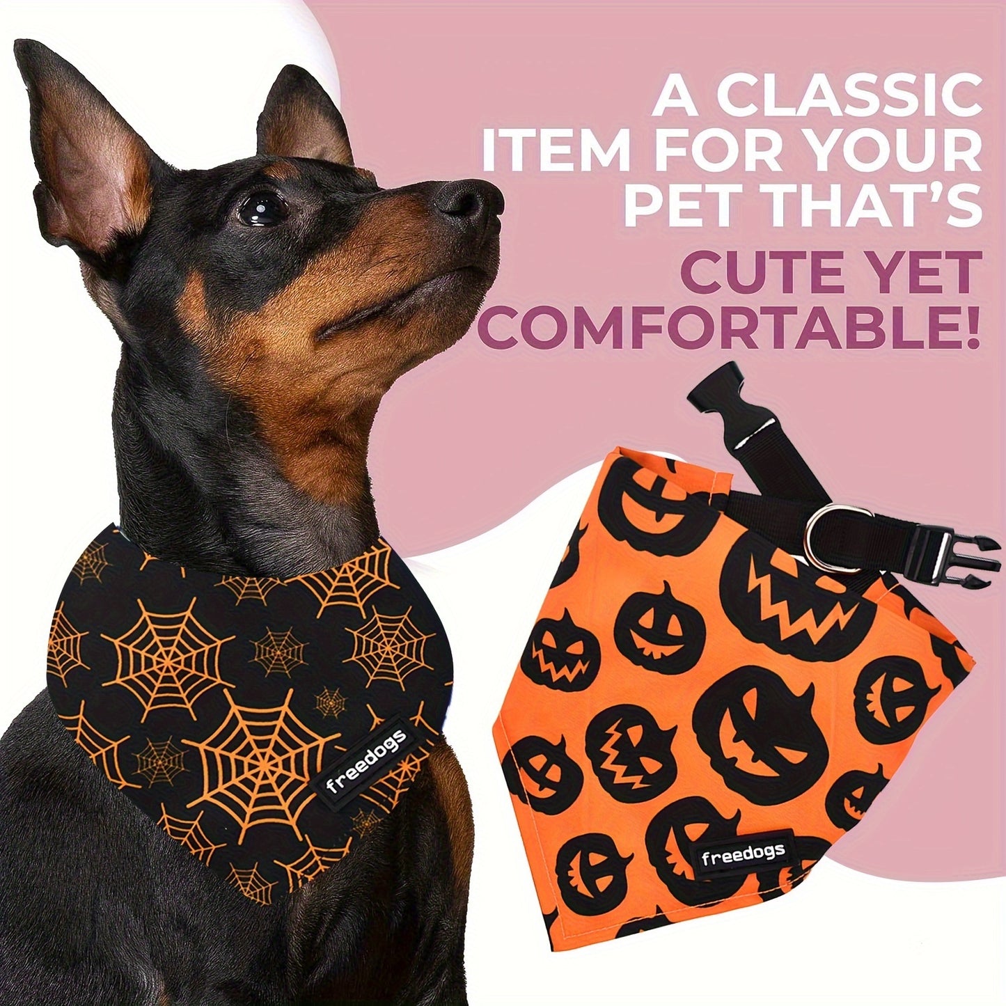 2pcs/Set Halloween Dog Bandana Set With Adjustable Collar