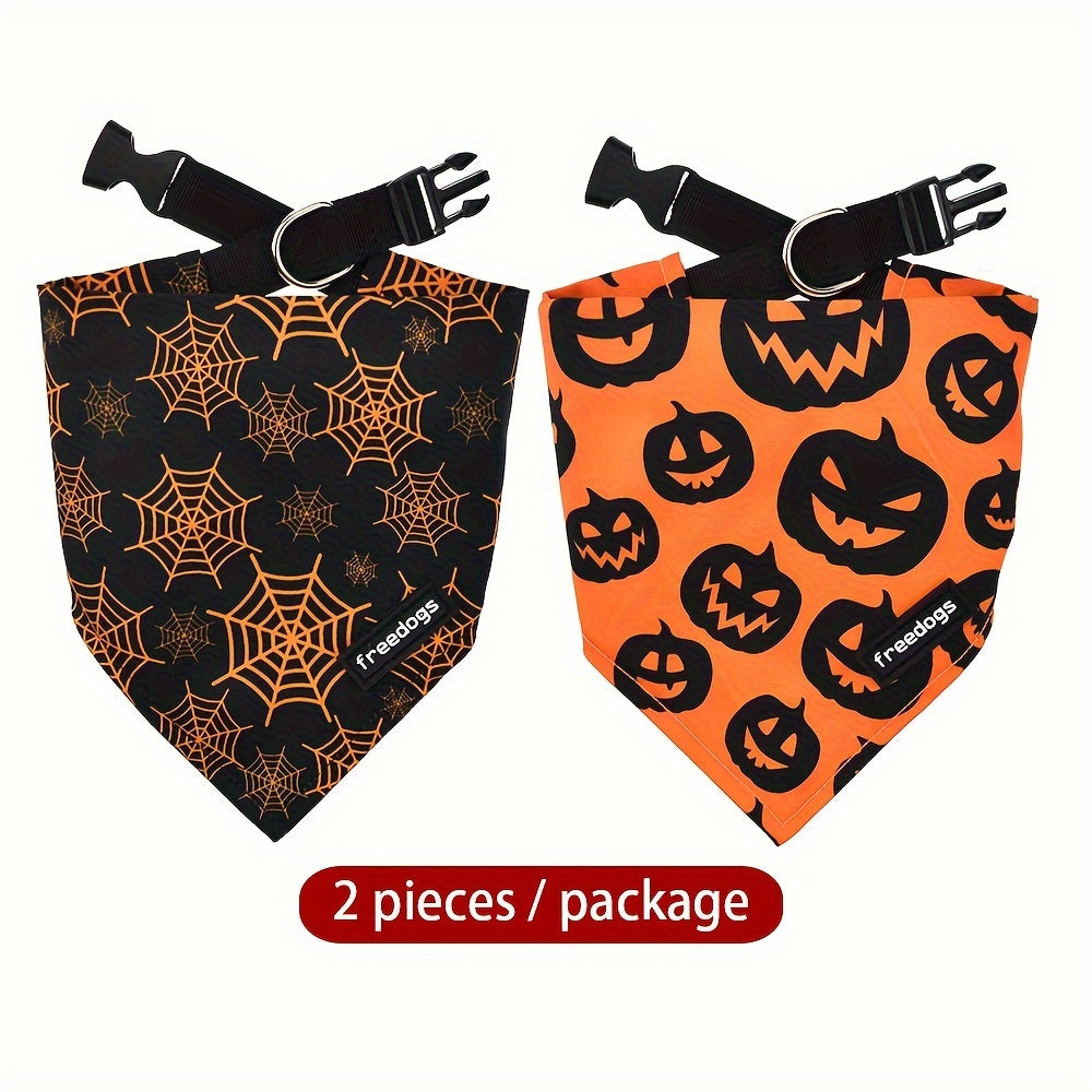 2pcs/Set Halloween Dog Bandana Set With Adjustable Collar