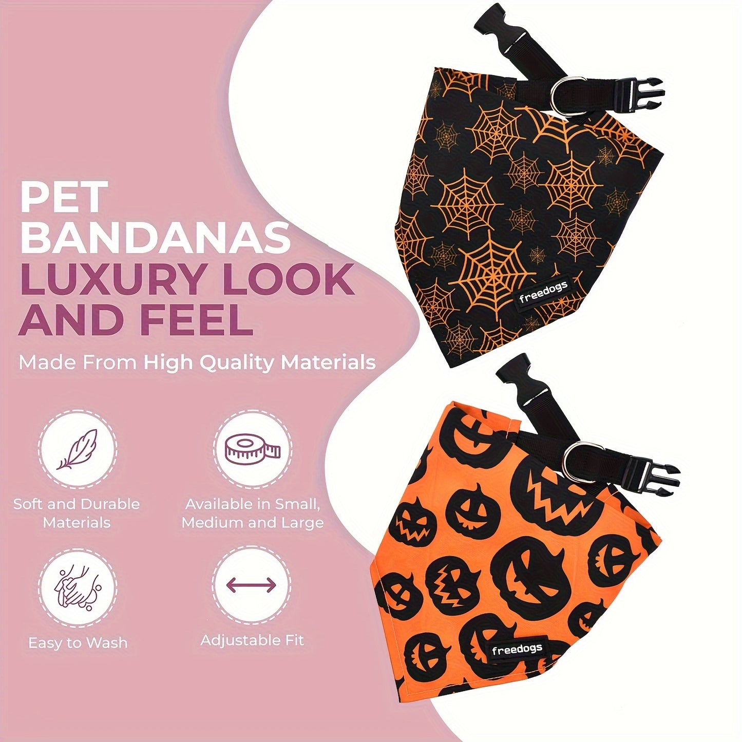 2pcs/Set Halloween Dog Bandana Set With Adjustable Collar