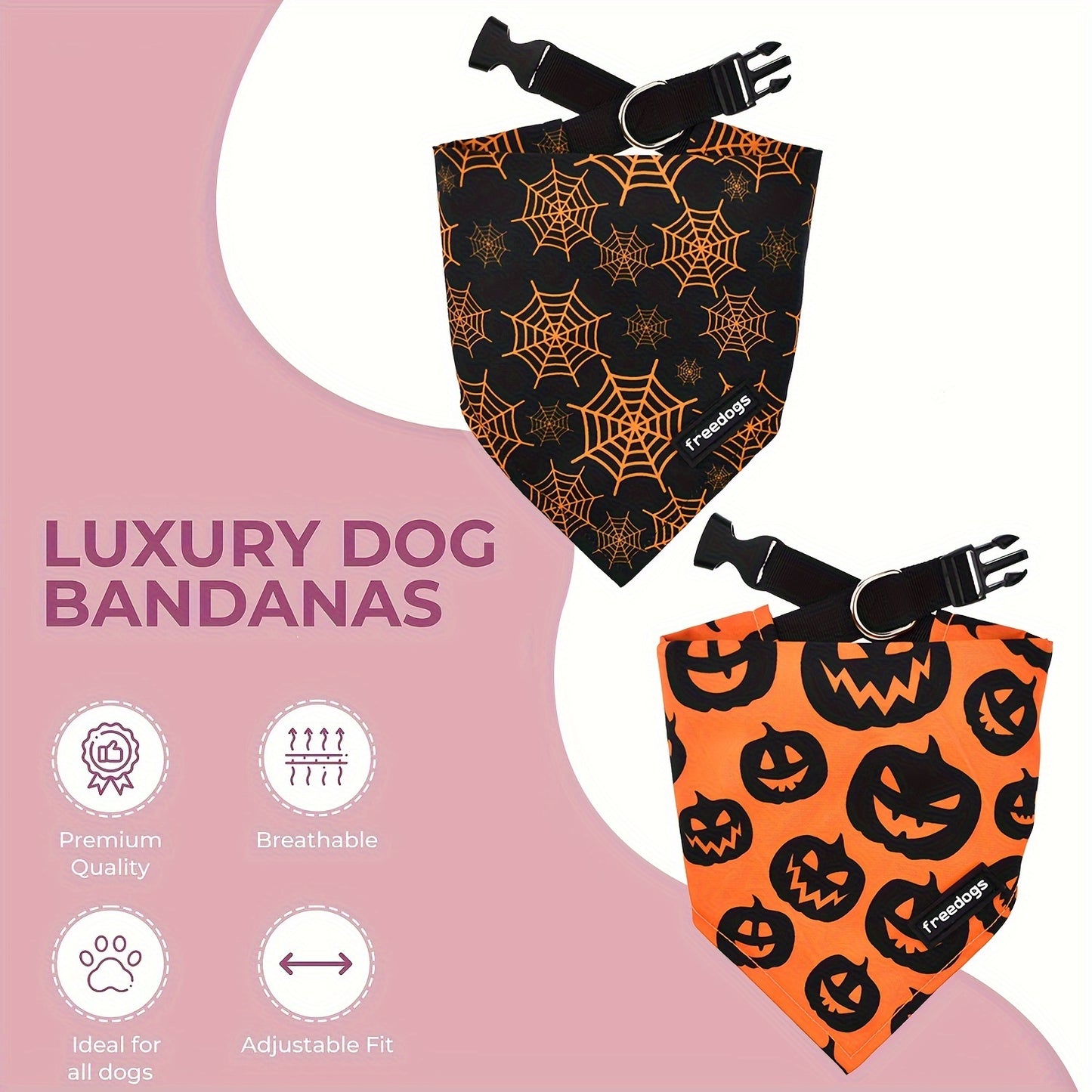 2pcs/Set Halloween Dog Bandana Set With Adjustable Collar