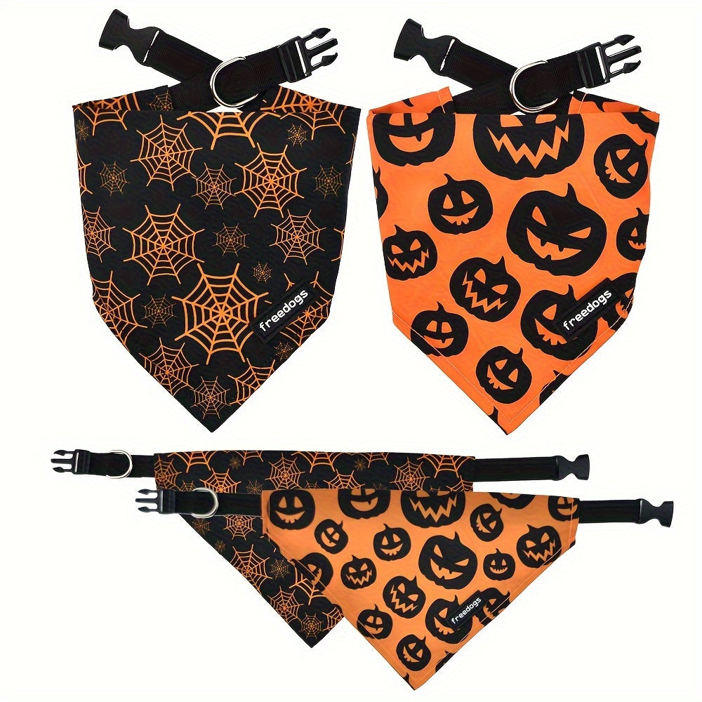 2pcs/Set Halloween Dog Bandana Set With Adjustable Collar