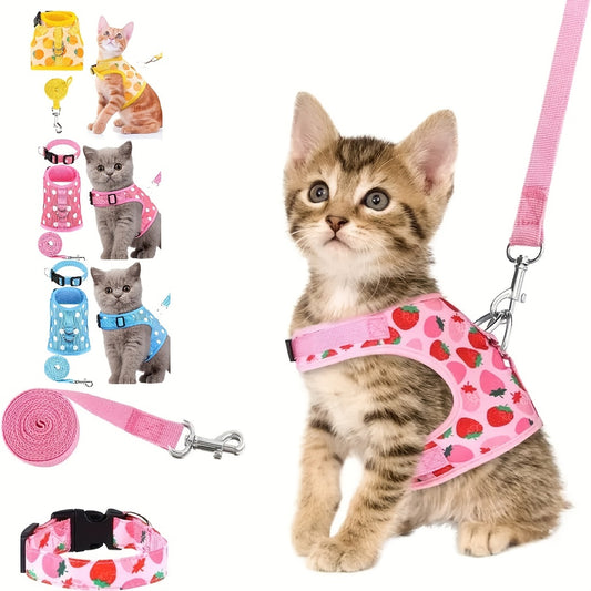 3pcs Set Soft Cat Harness And Leash