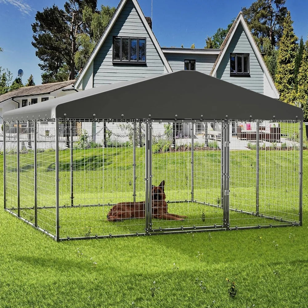 Large Outdoor Dog Kennel Galvanized Steel Dog Fence Double Safety Locks