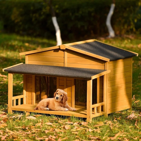 47" Outdoor Wooden Dog House with Porch, Asphalt Roof,