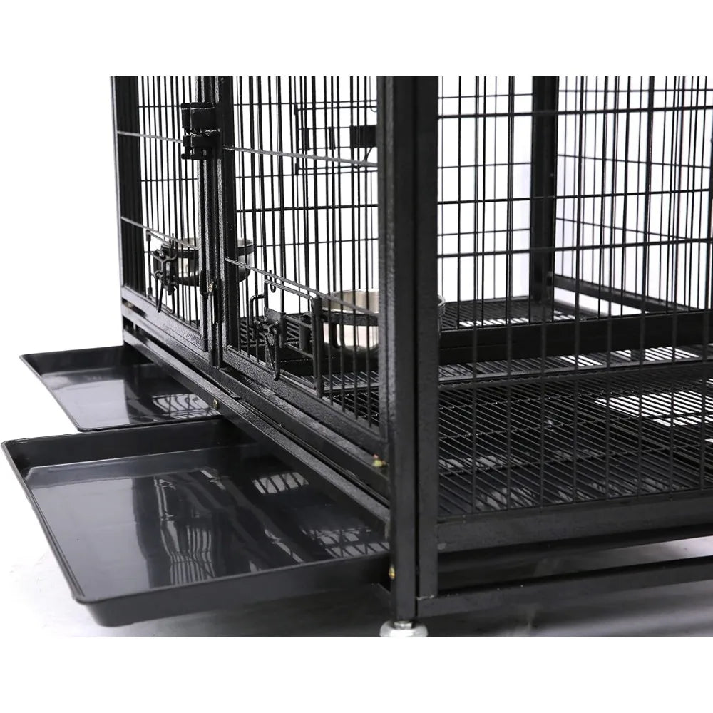 43 inch Dog Crate with Divider Double Door and Removable Tray Design