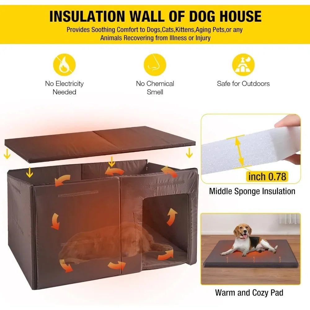 59" Extra Large Insulated Dog Kennel with Movable Insulation