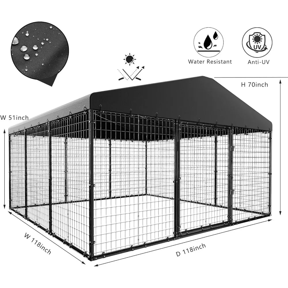 Large Outdoor Dog Kennel Galvanized Steel Dog Fence Double Safety Locks