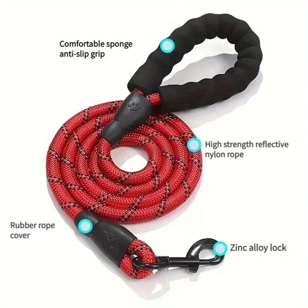 Dog Leads with Soft Padded Handle Highly Reflective Rope for Night Walking