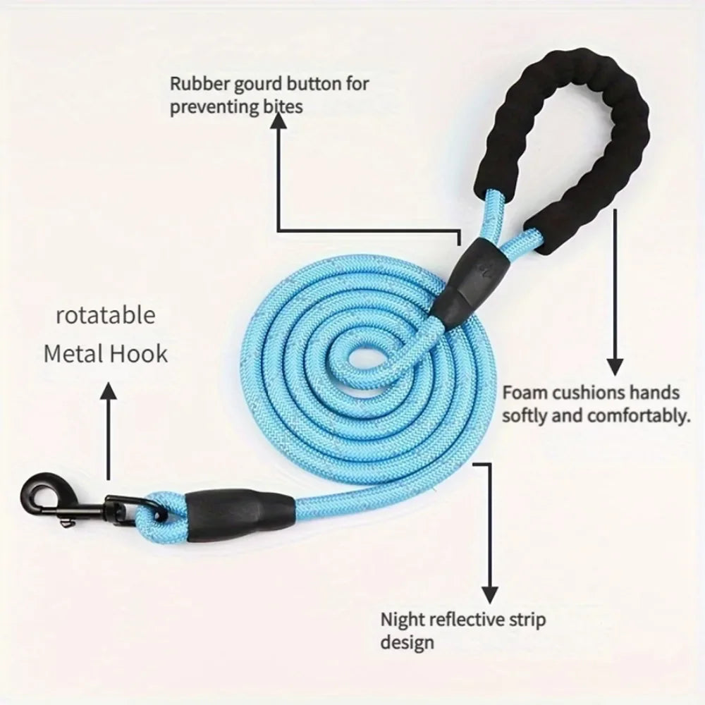 Dog Leads with Soft Padded Handle Highly Reflective Rope for Night Walking