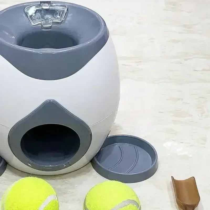 Dog Pet Toys 2 In 1 Tennis Launcher Automatic Throwing Machine Pet Ball Throw Device Interactive Pet Feeder Toy For All Size Dog