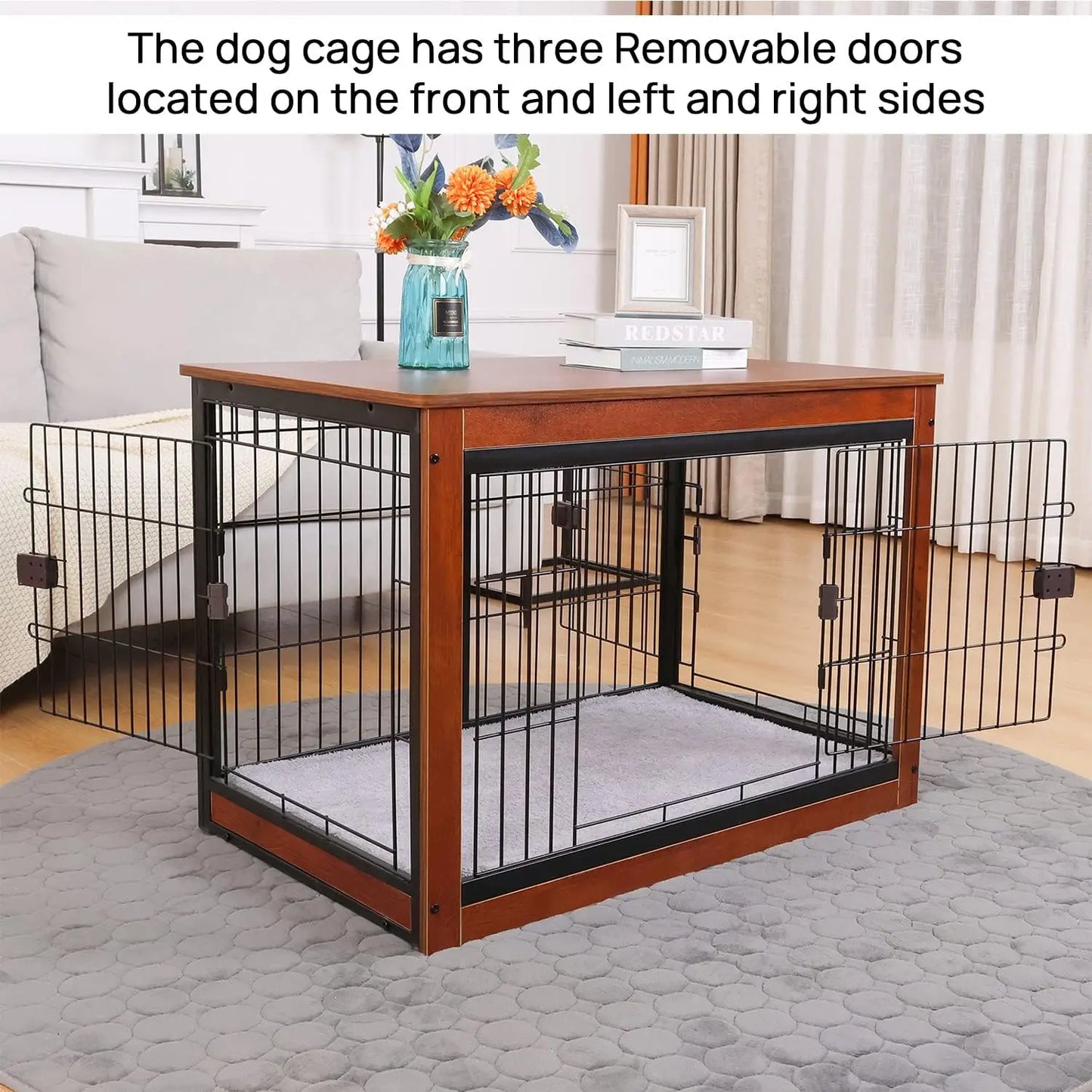 Wooden dog cage table, Heavy Duty, and three direction doors