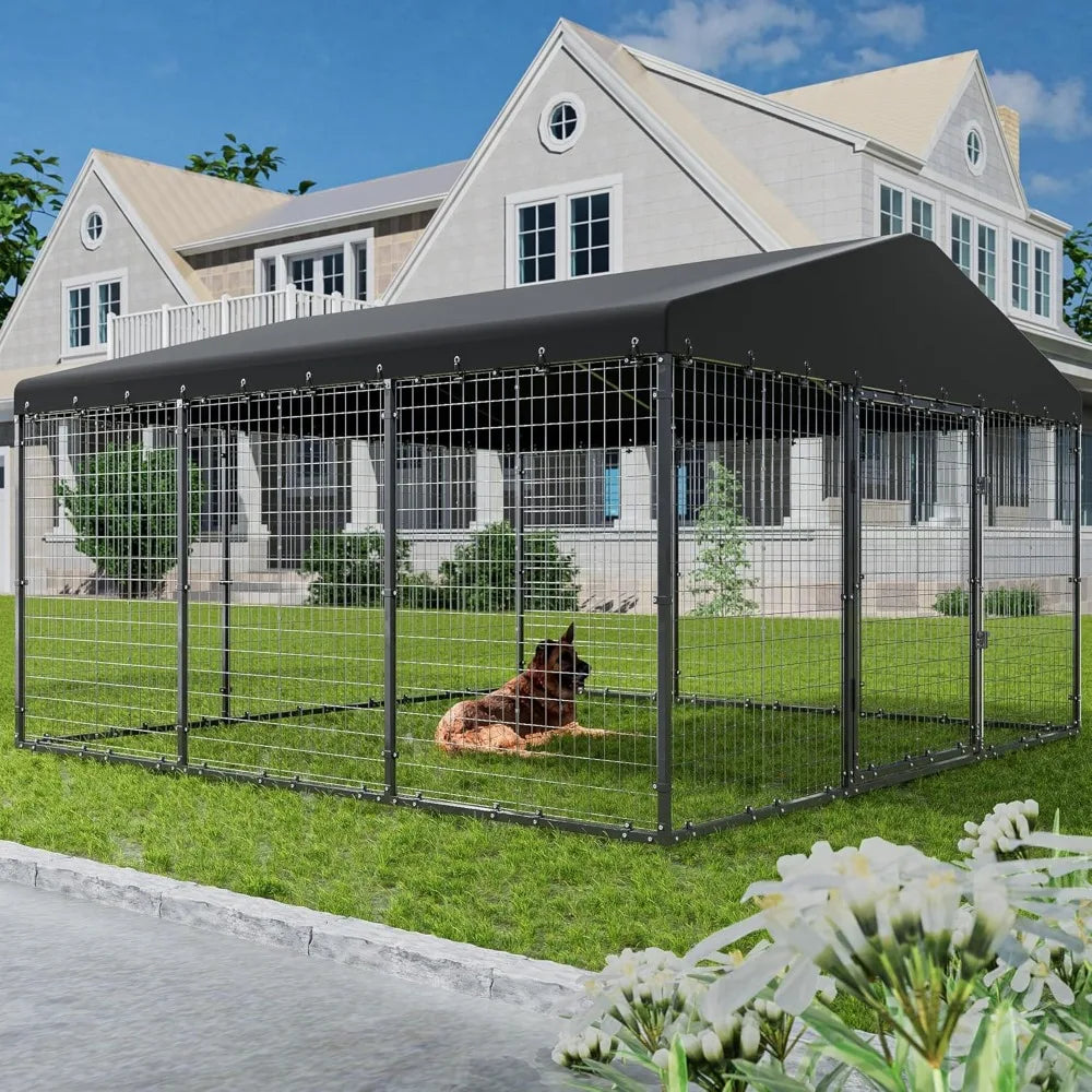 Large Outdoor Dog Kennel Galvanized Steel Dog Fence Double Safety Locks