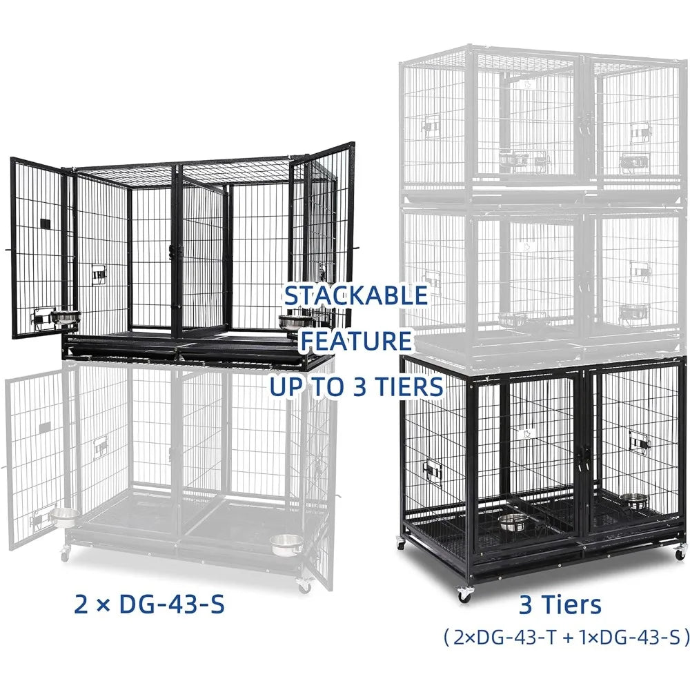 43 inch Dog Crate with Divider Double Door and Removable Tray Design