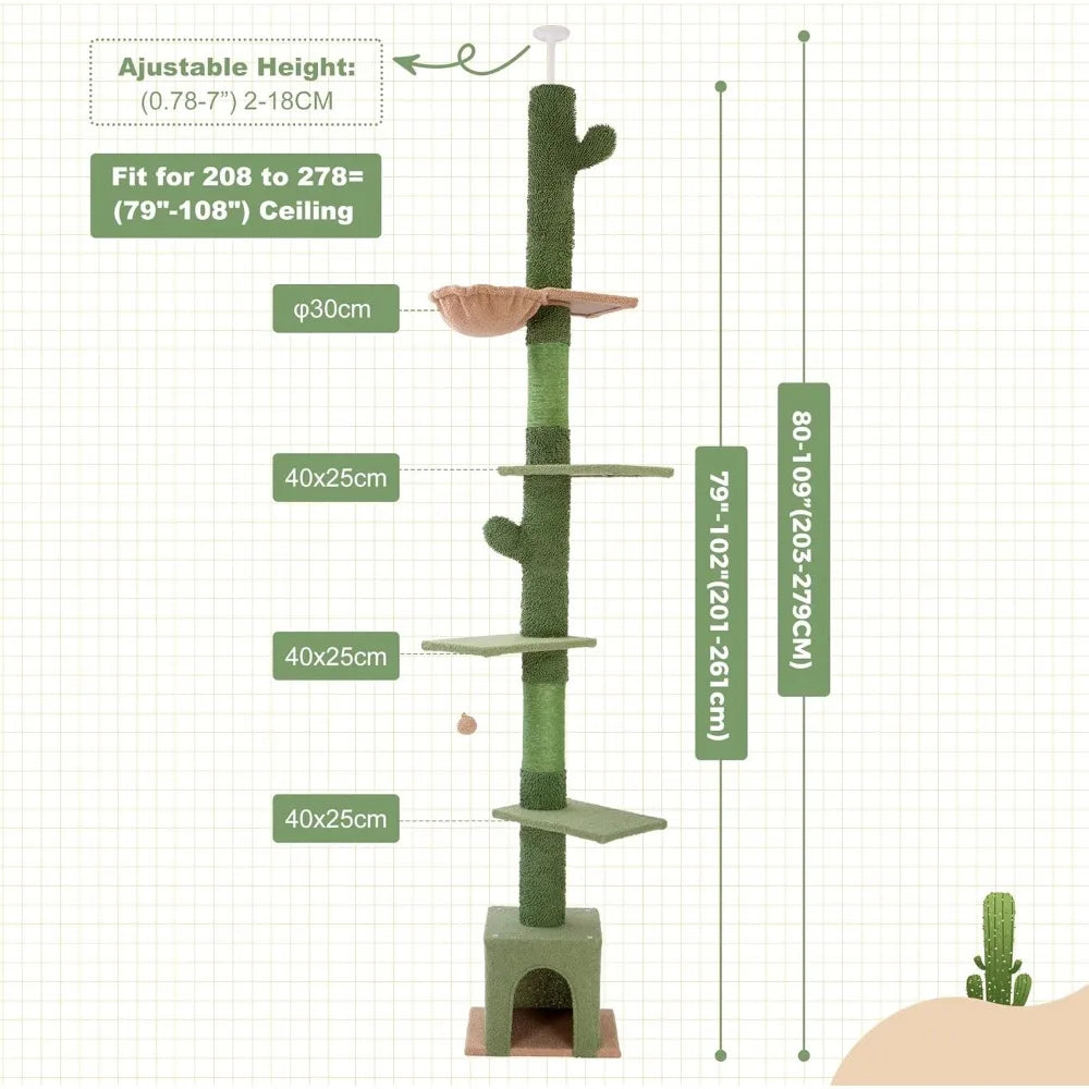Floor to Ceiling Cat Tree Adjustable Height for 7-9 Feet Ceiling