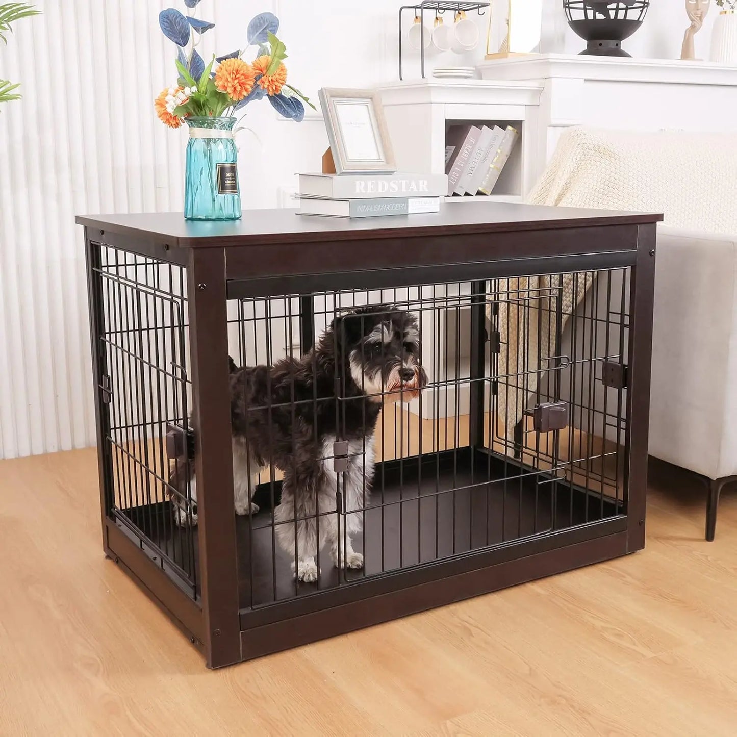 Wooden dog cage table, Heavy Duty, and three direction doors