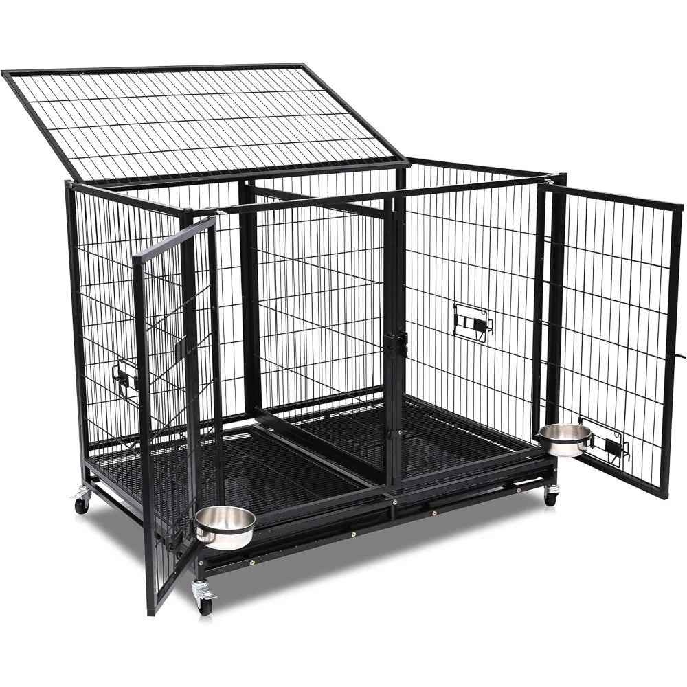 43 inch Dog Crate with Divider Double Door and Removable Tray Design