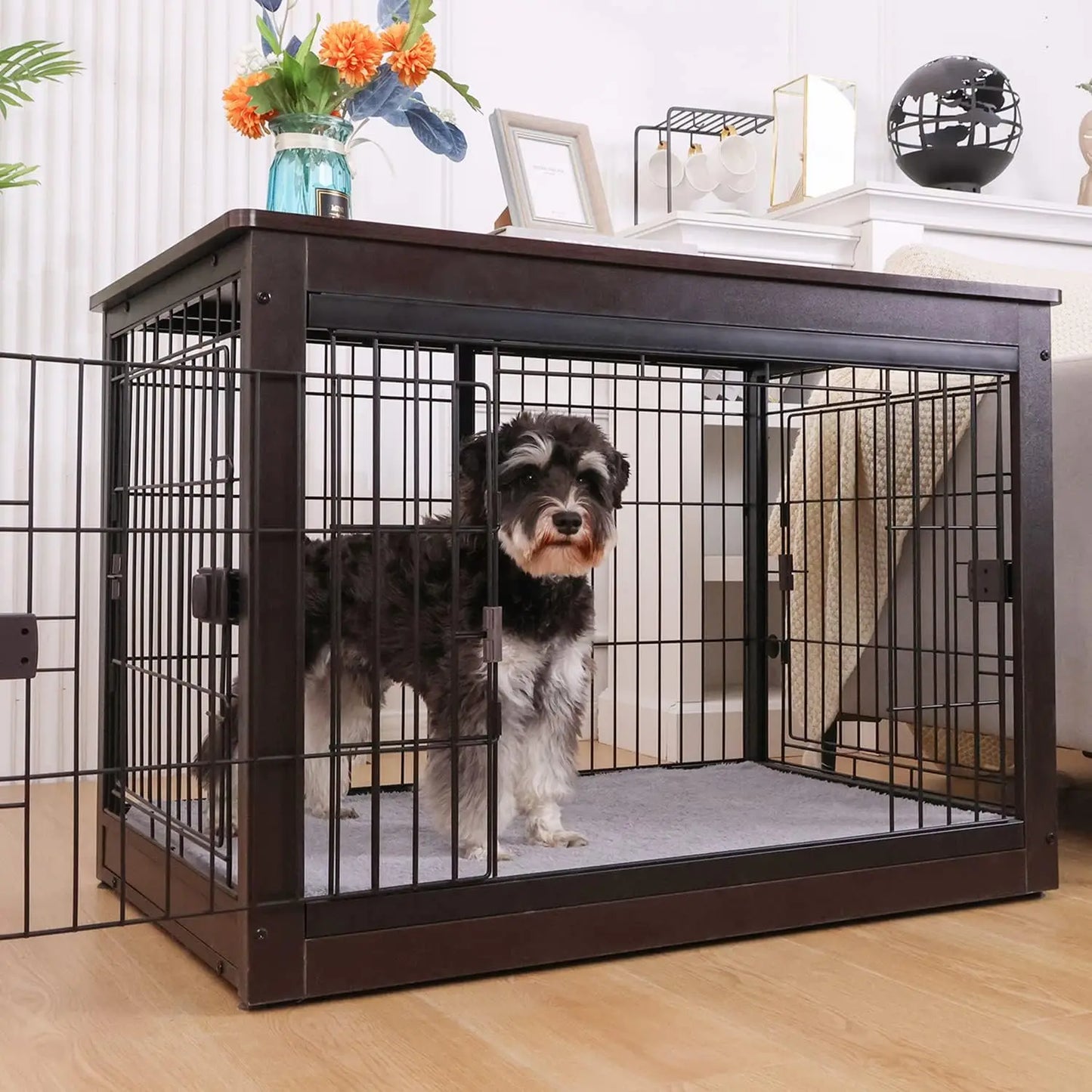 Wooden dog cage table, Heavy Duty, and three direction doors