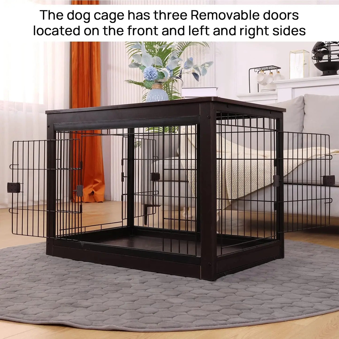 Wooden dog cage table, Heavy Duty, and three direction doors