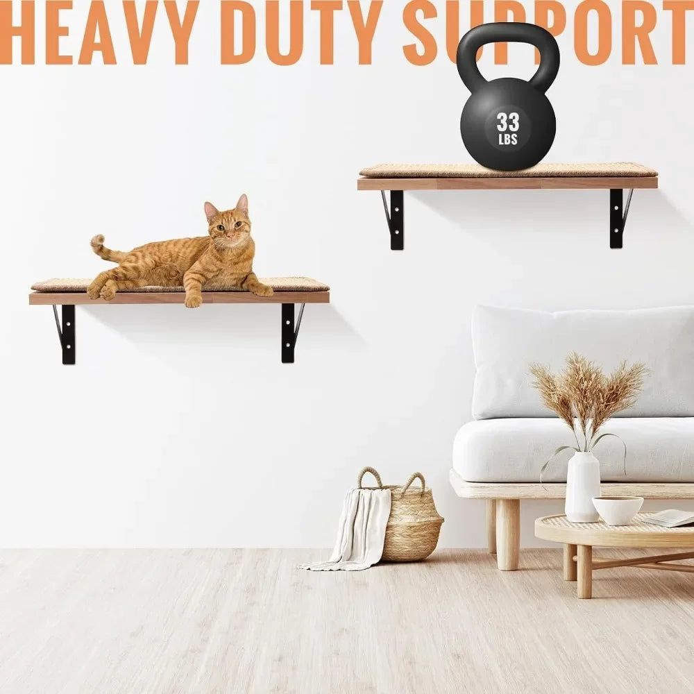 8 Piece Floating Cat Wall Shelf Indoor With Wooden Cat Scratch Pad