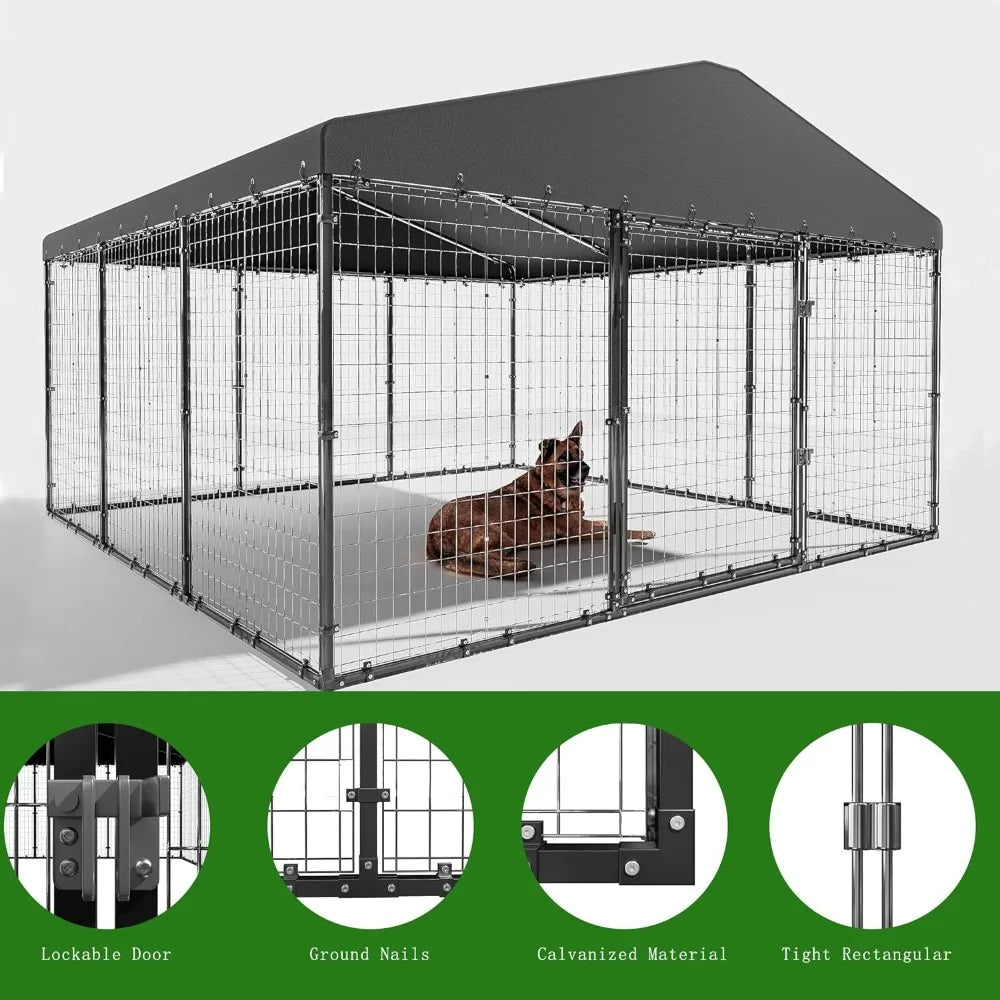 Large Outdoor Dog Kennel Galvanized Steel Dog Fence Double Safety Locks